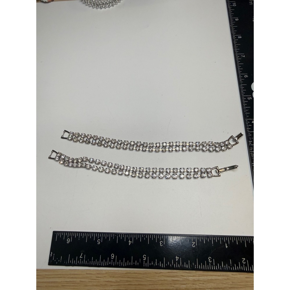 Vintage Weiss Rhinestone Bracelet Set of 2 Silver Tone Clear Crystal Bridal 7in